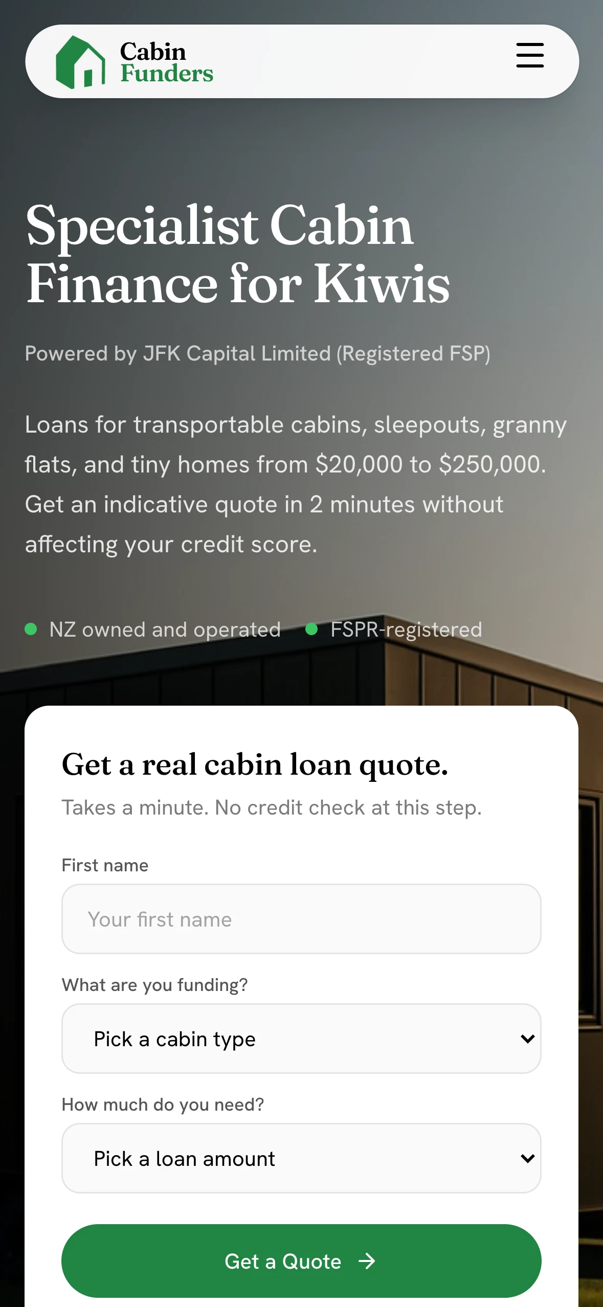 Cabin Funders: instant loan estimates that turn browsers into enquiries mobile screenshot 2