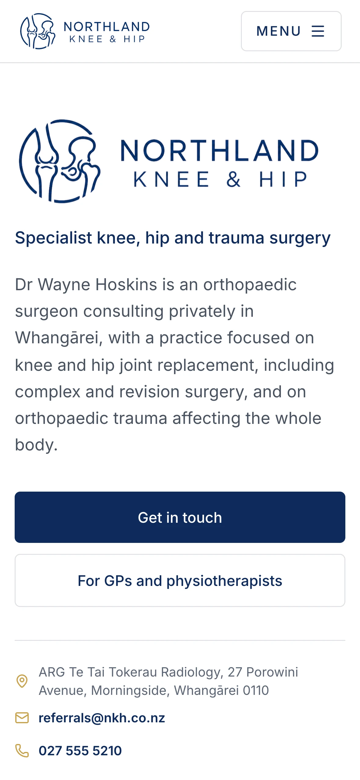 Northland Knee & Hip: a surgeon's site for patients and GPs mobile screenshot 2
