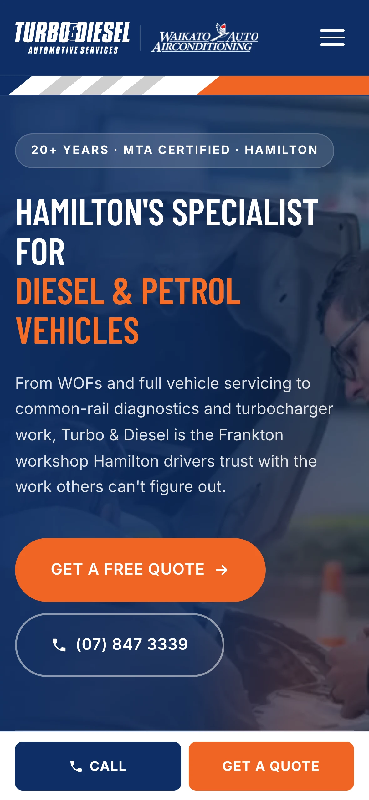 Turbo & Diesel's home page at phone width